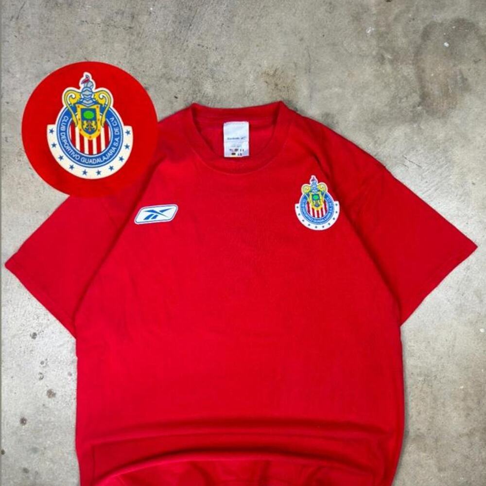 Y2K 2000s Reebok Red Chivas Mexico Soccer Futbol T-Shirt Jersey